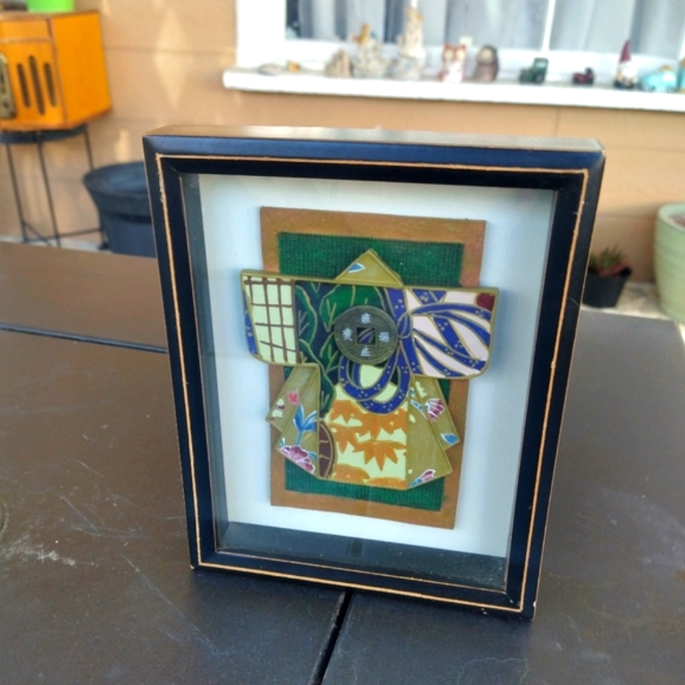 Japanese Wall Shadow Box Painted Kimono